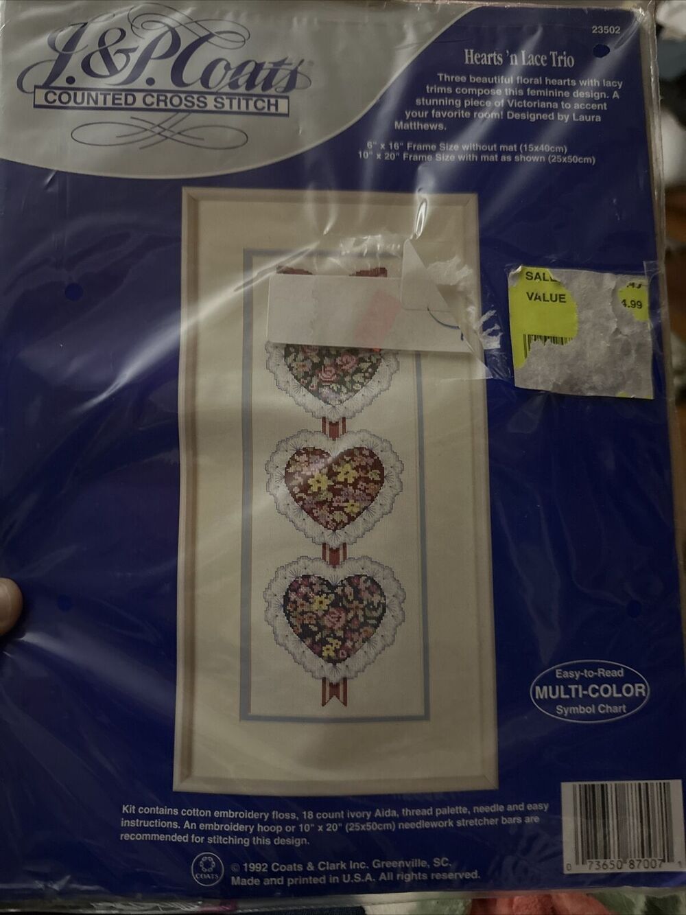 Hearts 'n Lace Trio, Counted Cross Stitch, J.& P. Coats